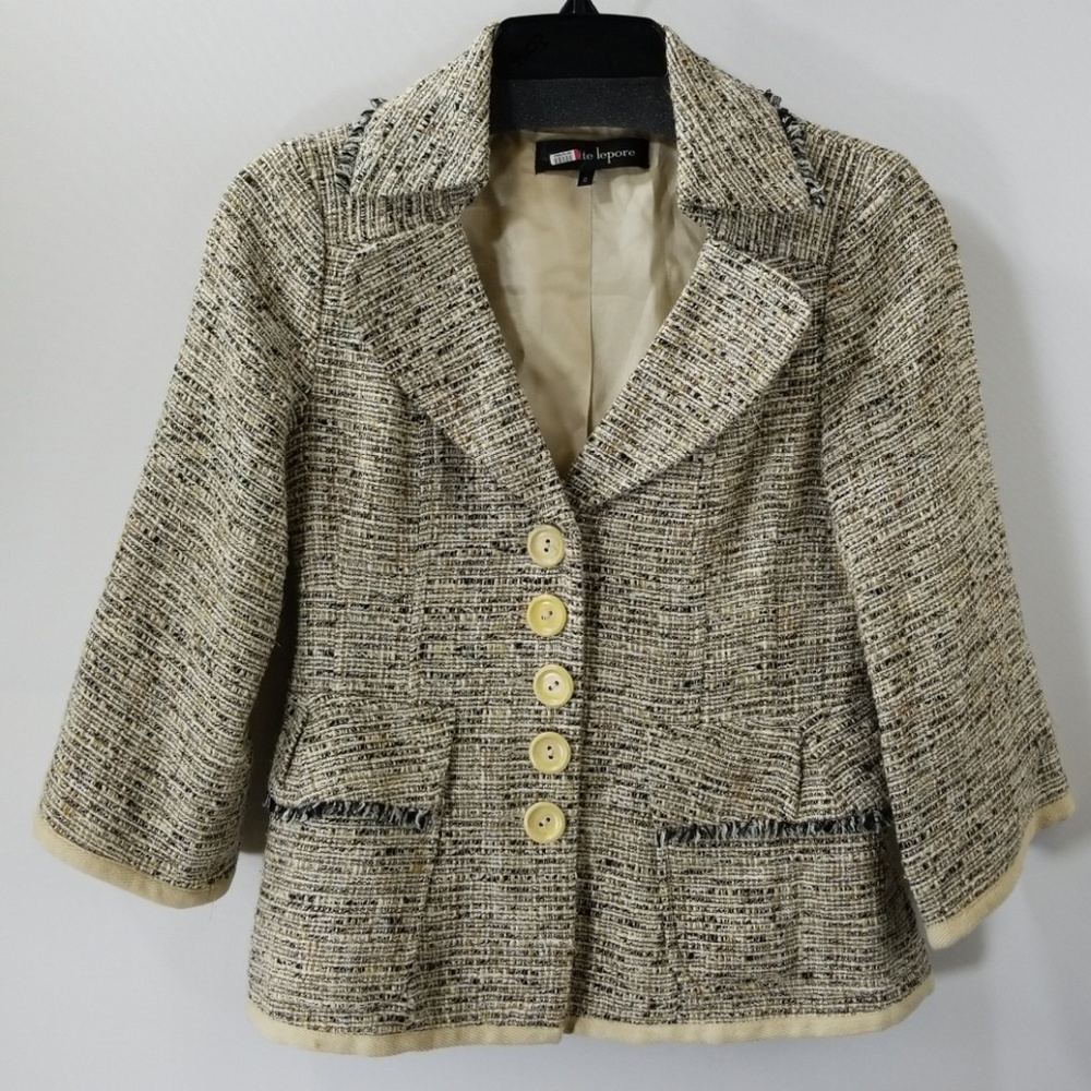 Nanette Lepore Tan Tweed Button Blazer Size 0